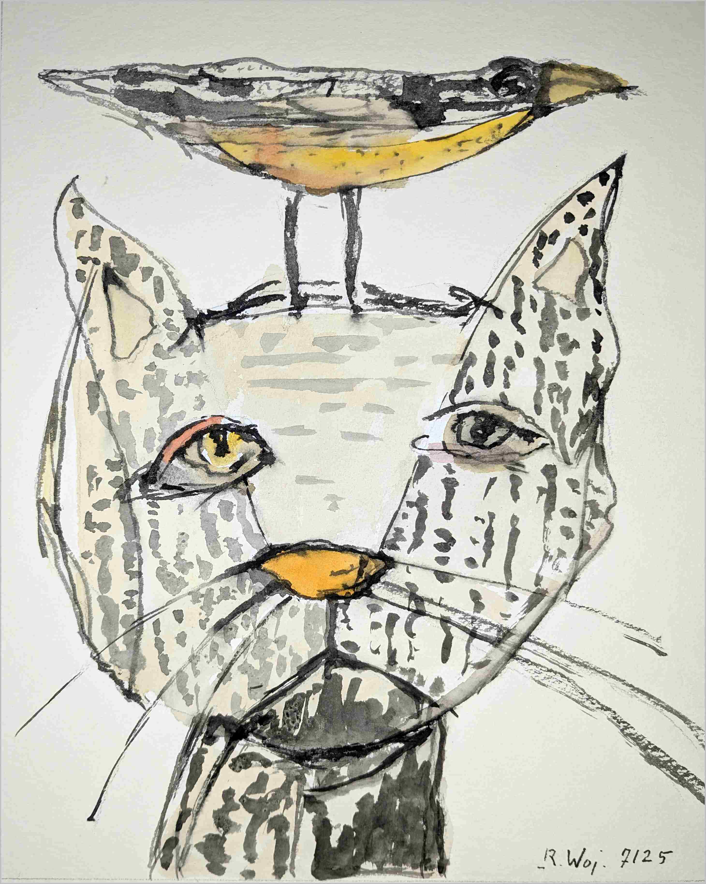 Katze mit Vogel